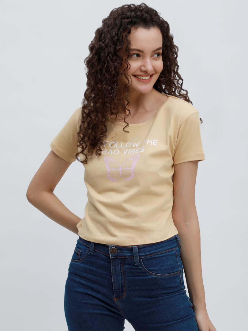 Printed Beige Crop Top