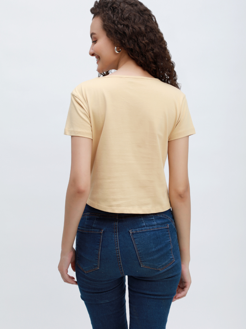 Printed Beige Crop Top