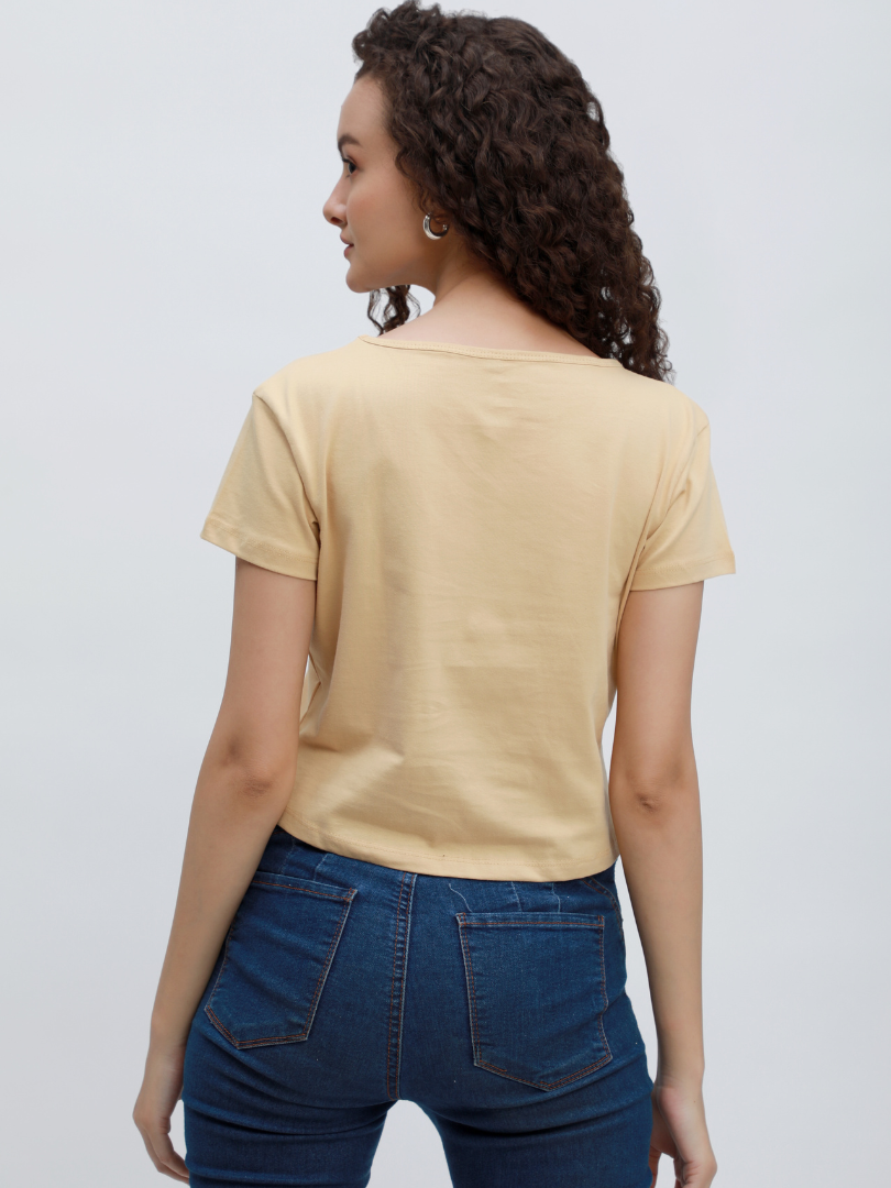 Printed Beige Crop Top