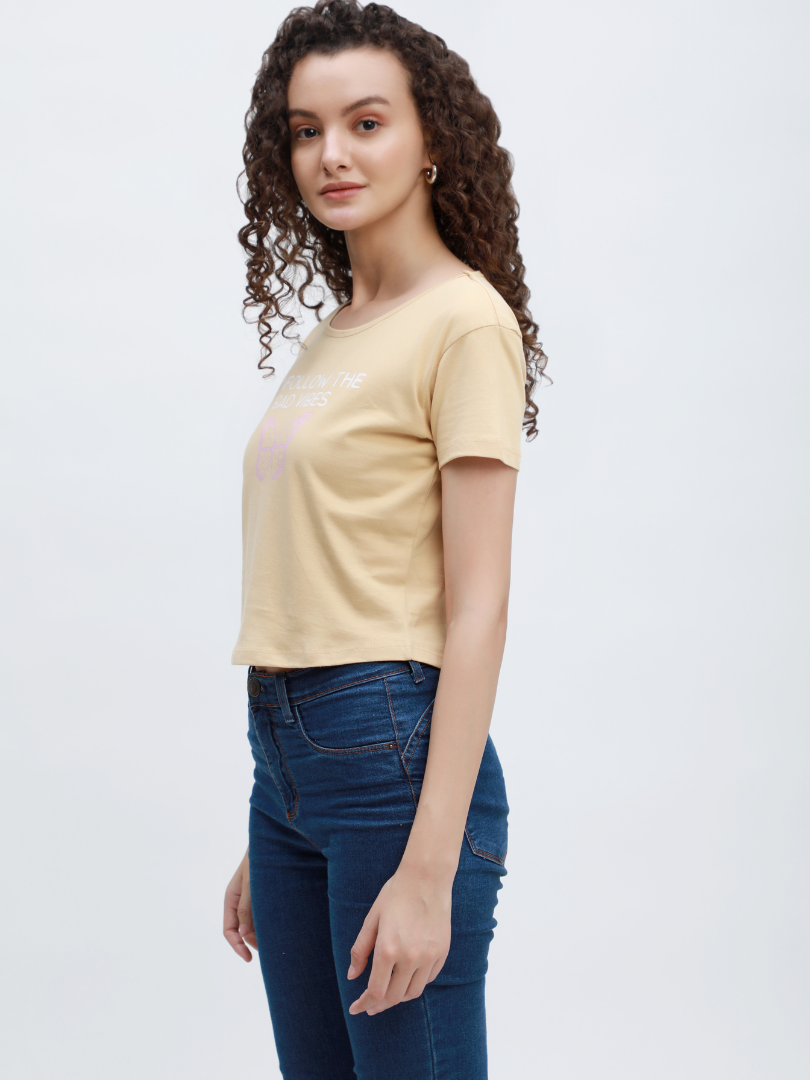 Printed Beige Crop Top