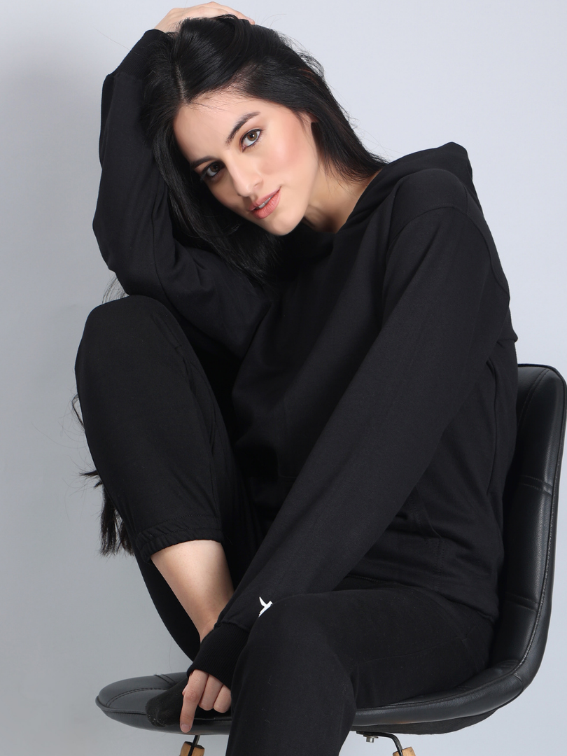 Black Relaxed Fit Hoodie for Women