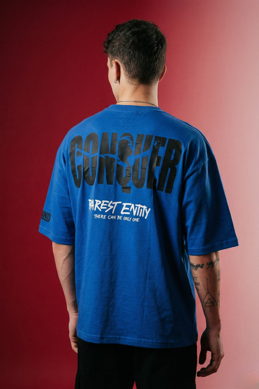 Conquerer Blue Oversized Printed T-shirt