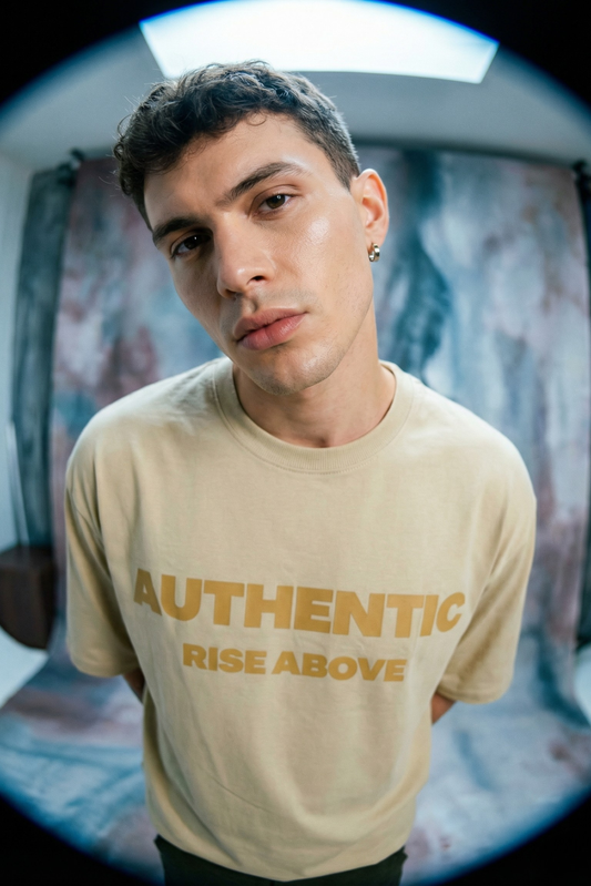 Authentic Beige Oversized Printed T-shirt