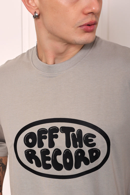 Off the Record Grey Oversized Printed T-shirt