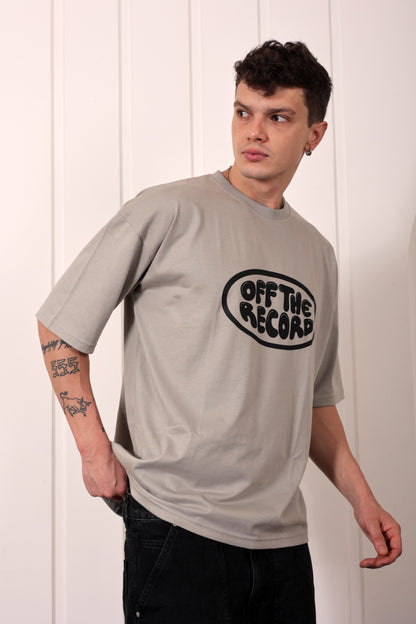 Off the Record Grey Oversized Printed T-shirt