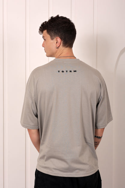 Off the Record Grey Oversized Printed T-shirt