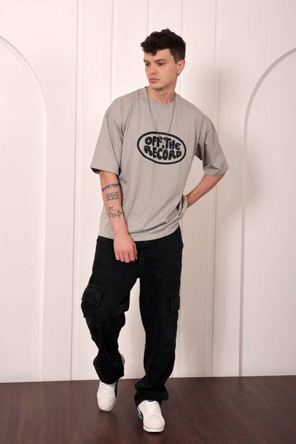 Off the Record Grey Oversized Printed T-shirt