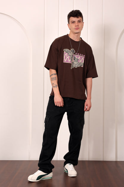 Tribal Print Brown Oversized Printed Tshirt