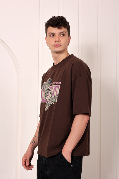 Tribal Print Brown Oversized Printed Tshirt