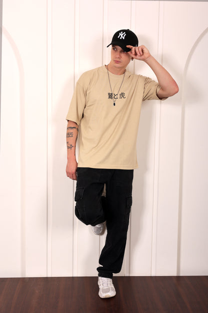 Alpha Clash Beige Oversized Printed T-shirt