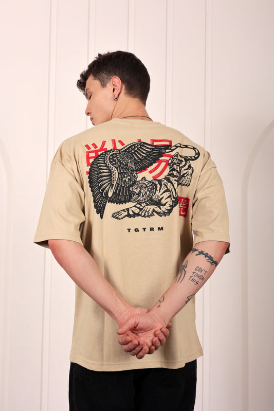 Alpha Clash Beige Oversized Printed T-shirt