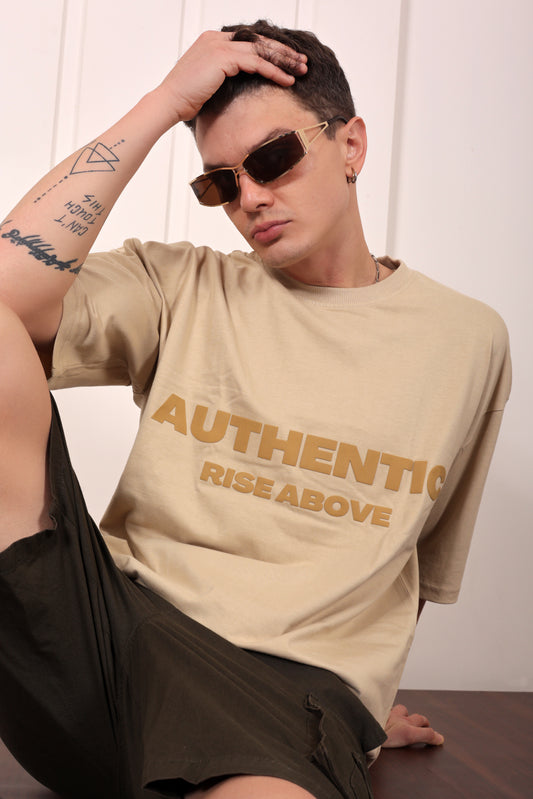 Authentic Beige Oversized Printed T-shirt