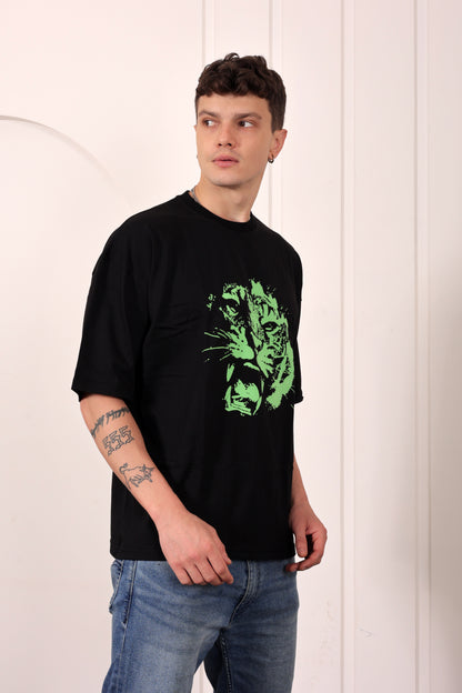 Roar Black Oversized Printed T-shirt