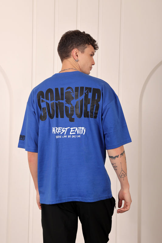 Conquerer Blue Oversized Printed T-shirt