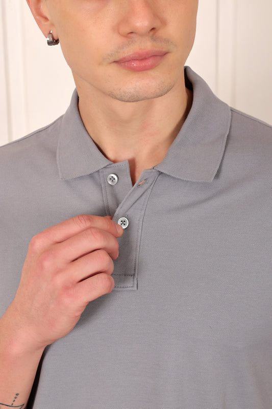 Men's Pique Polo in Grey