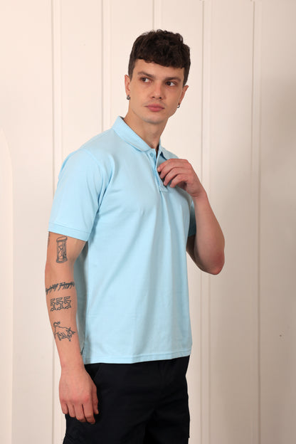Men's Pique Polo in Blue