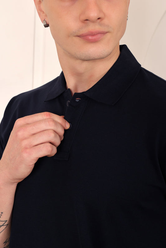 Men's Pique Polo in Navy Blue