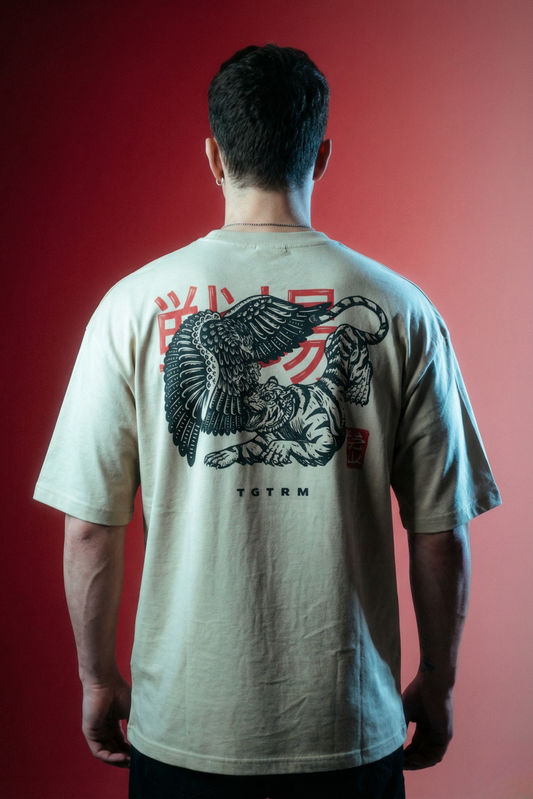 Alpha Clash Beige Oversized Printed T-shirt