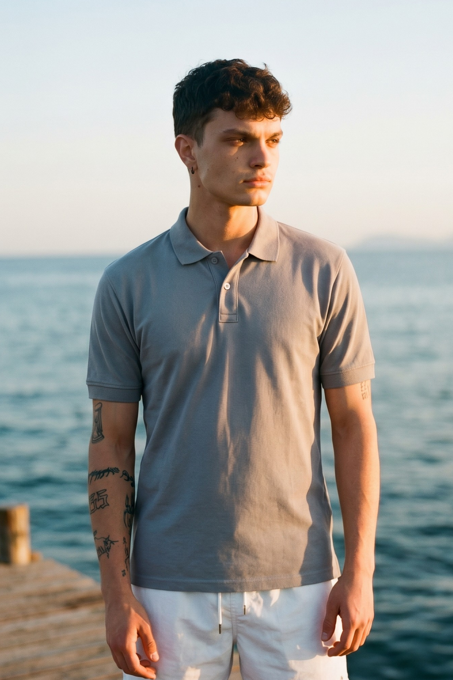 Men's Pique Polo in Grey
