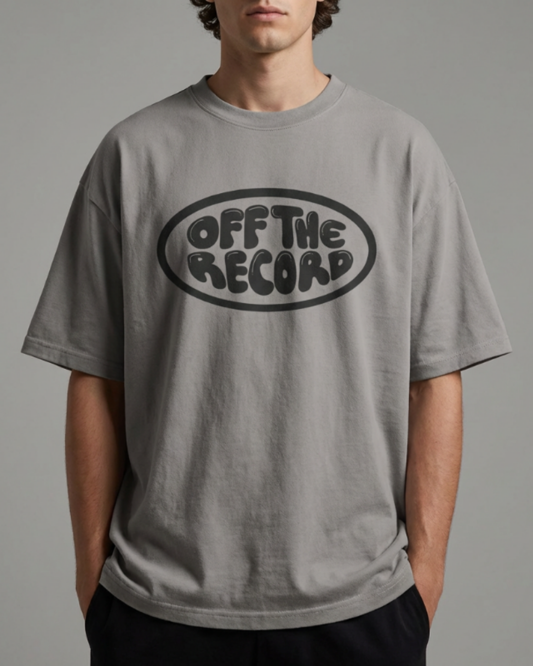 Off the Record Grey Oversized Printed T-shirt