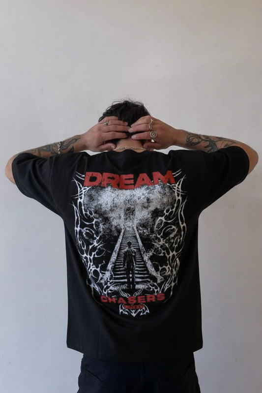 Dream Chaser Black Oversized Printed T-shirt
