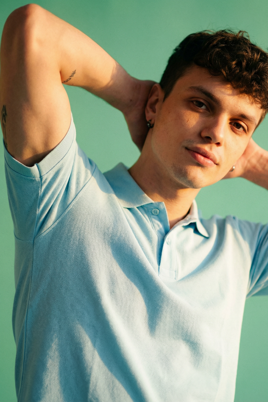 Men's Pique Polo in Blue