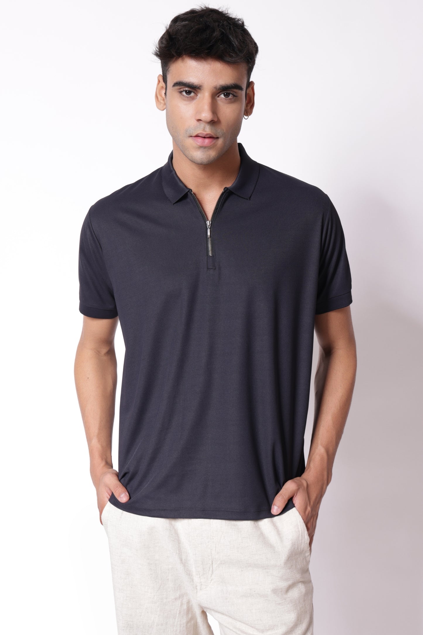 Classic Dri-Fit Zipper Polo T-shirt in Black