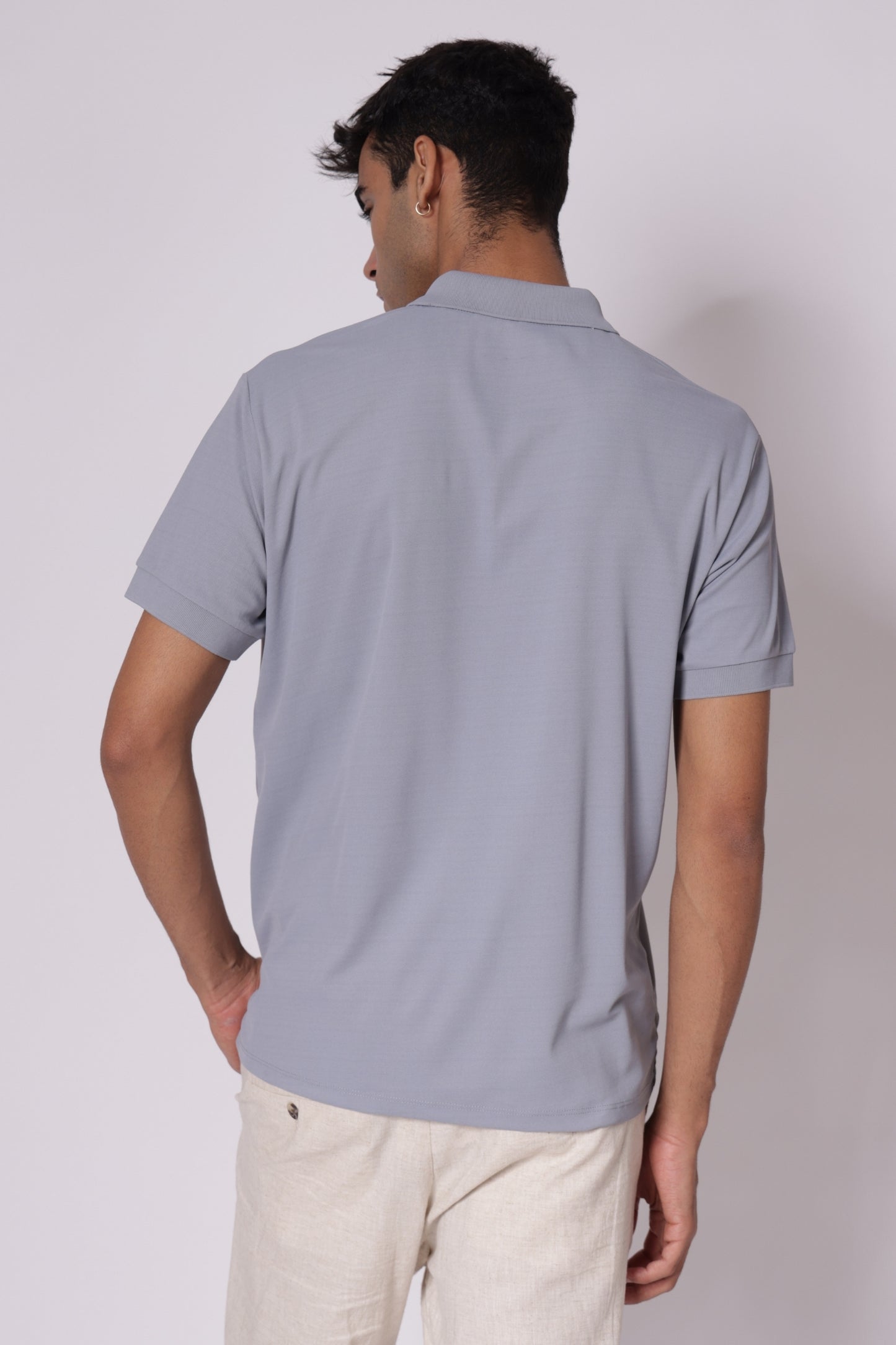 Classic Dri-Fit Zipper Polo T-shirt in Light Grey