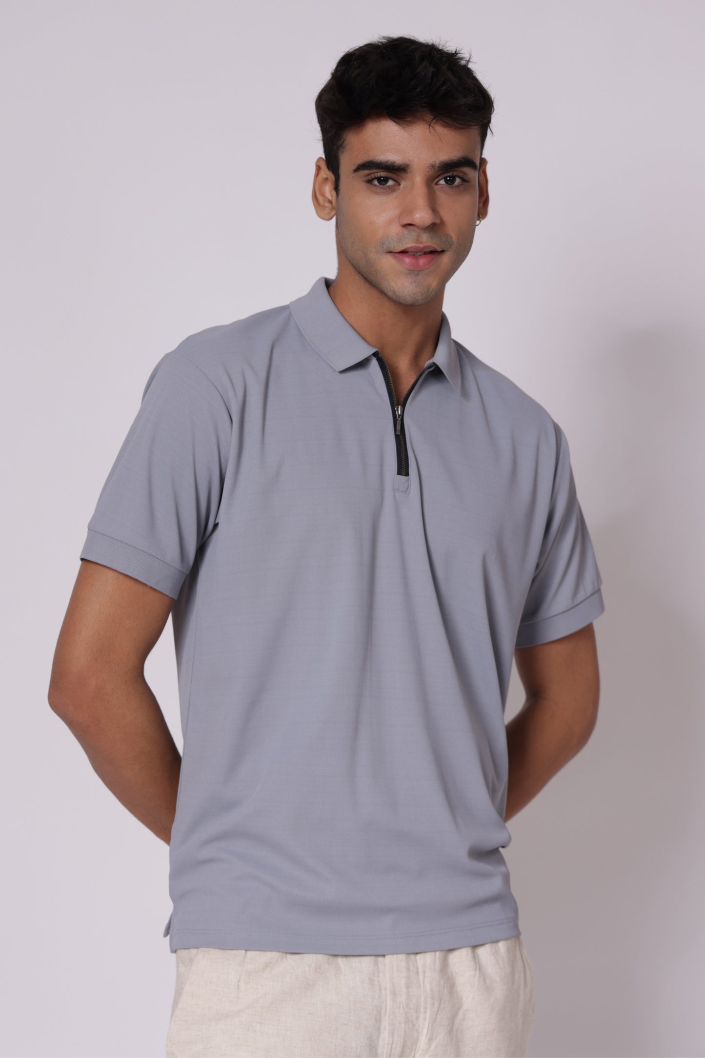 Classic Dri-Fit Zipper Polo T-shirt in Light Grey