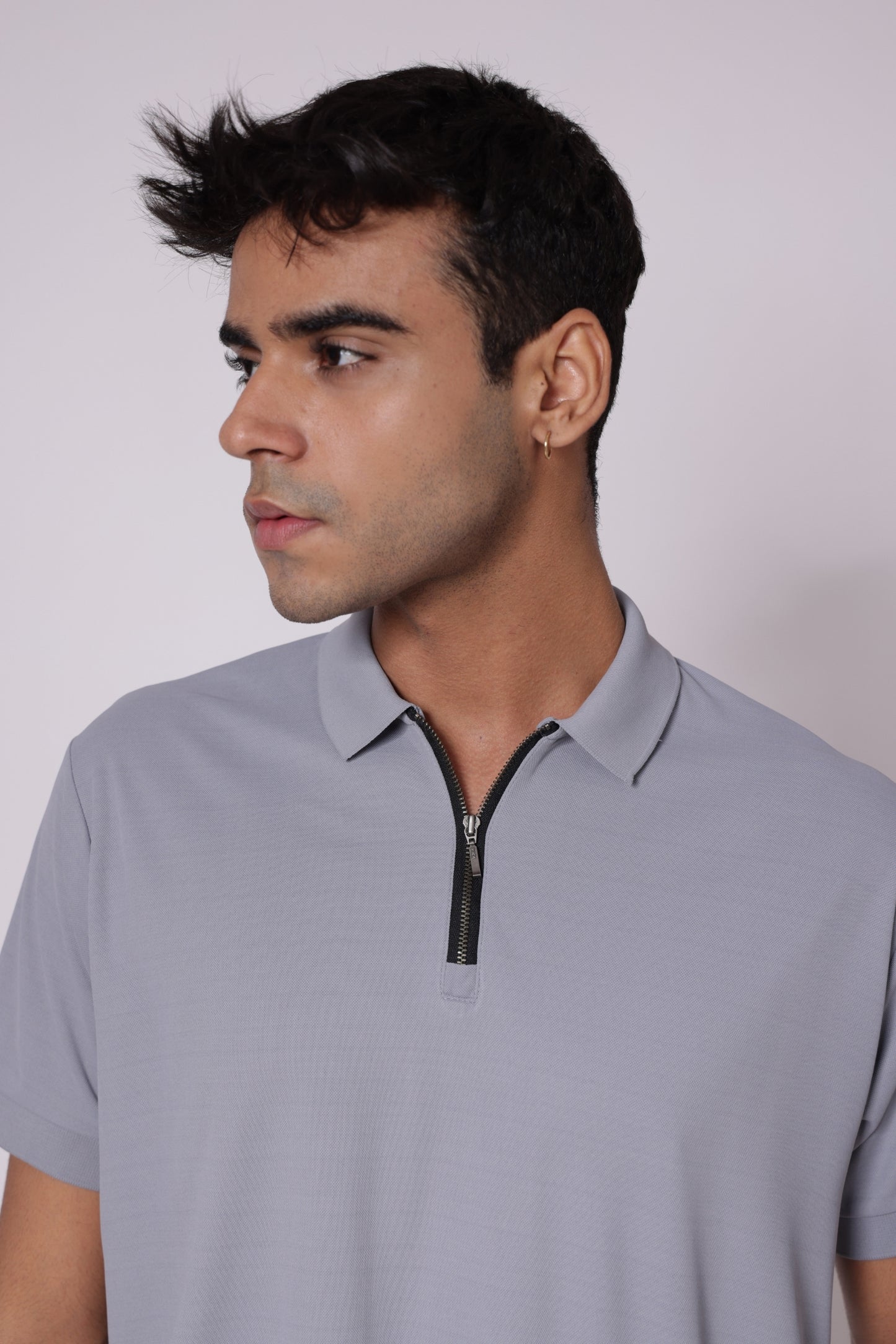 Classic Dri-Fit Zipper Polo T-shirt in Light Grey