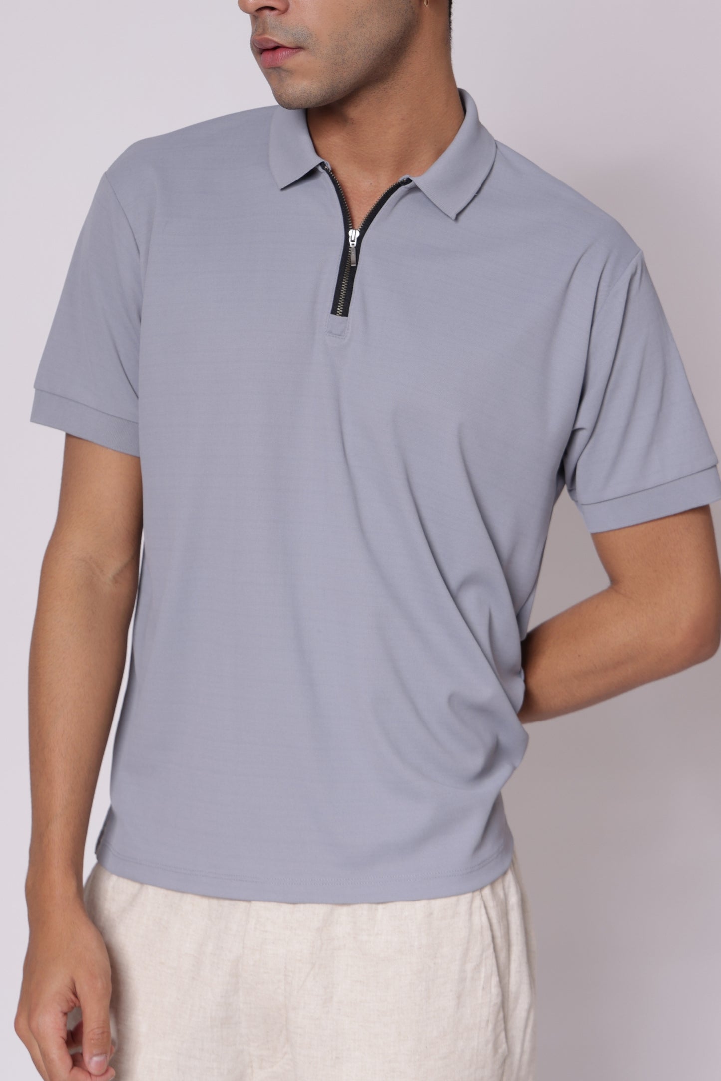 Classic Dri-Fit Zipper Polo T-shirt in Light Grey