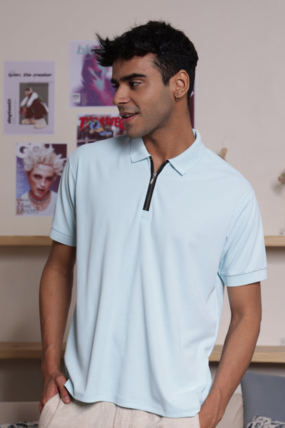 Classic Dri-Fit Zipper Polo T-shirt in Blue