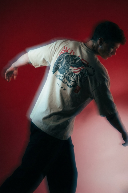 Alpha Clash Beige Oversized Printed T-shirt