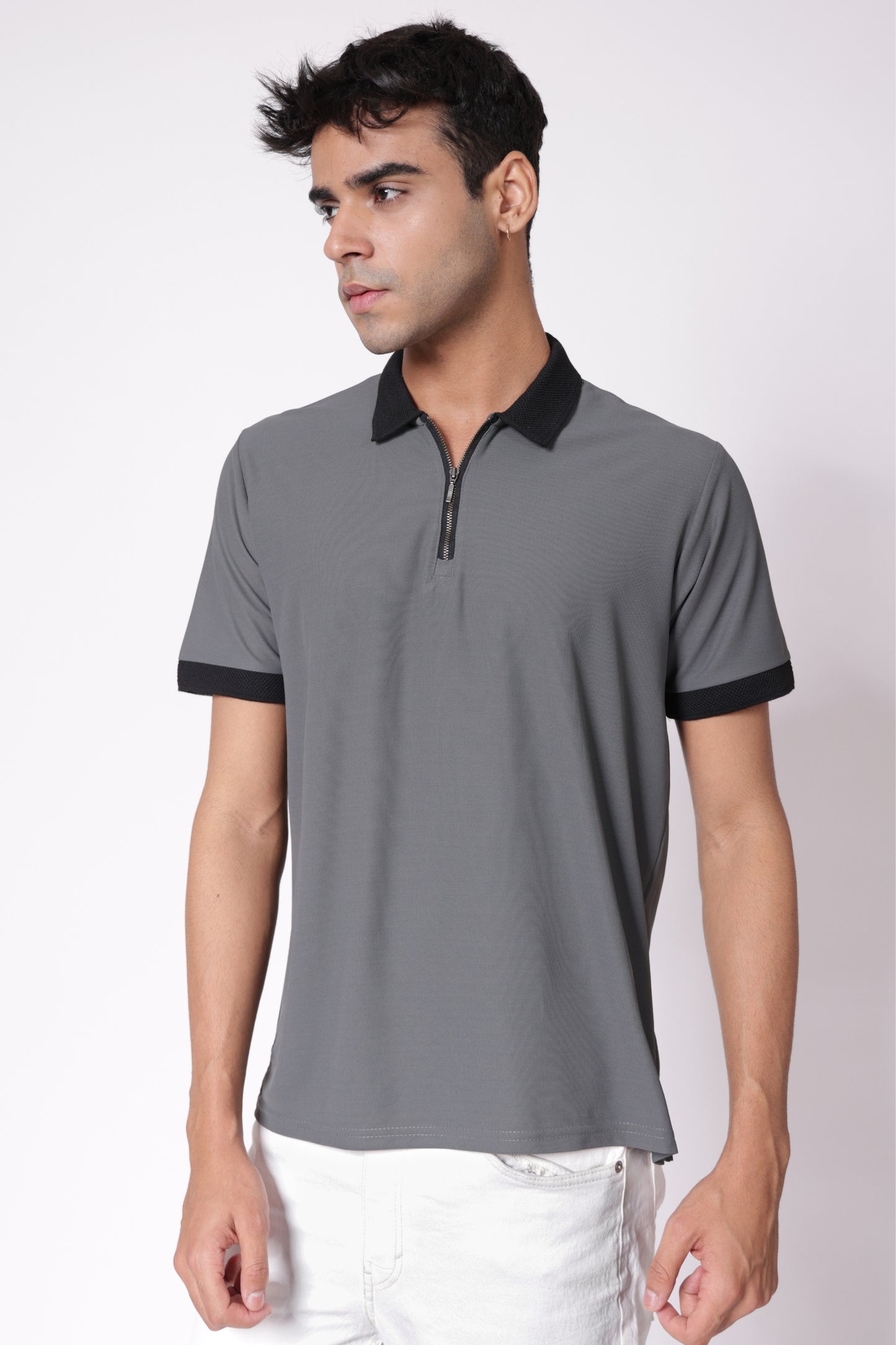 Classic Dri-Fit Zipper Polo T-shirt in Grey