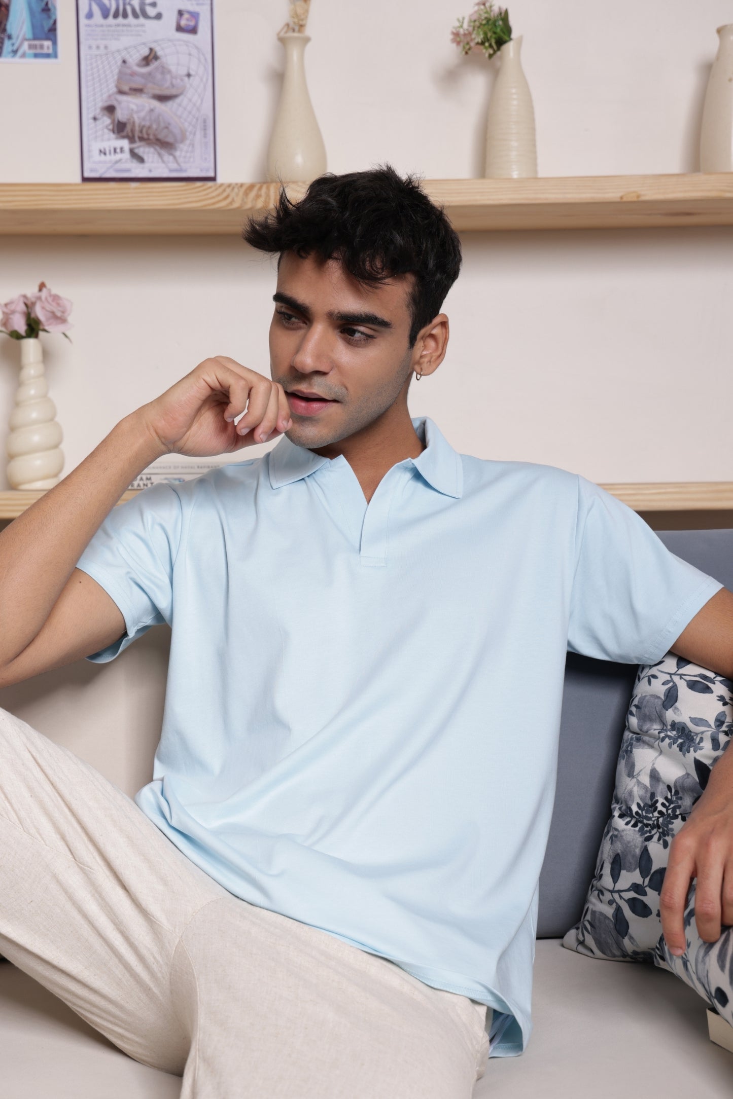 Classic Lightweight Polo T-shirt in Light Blue