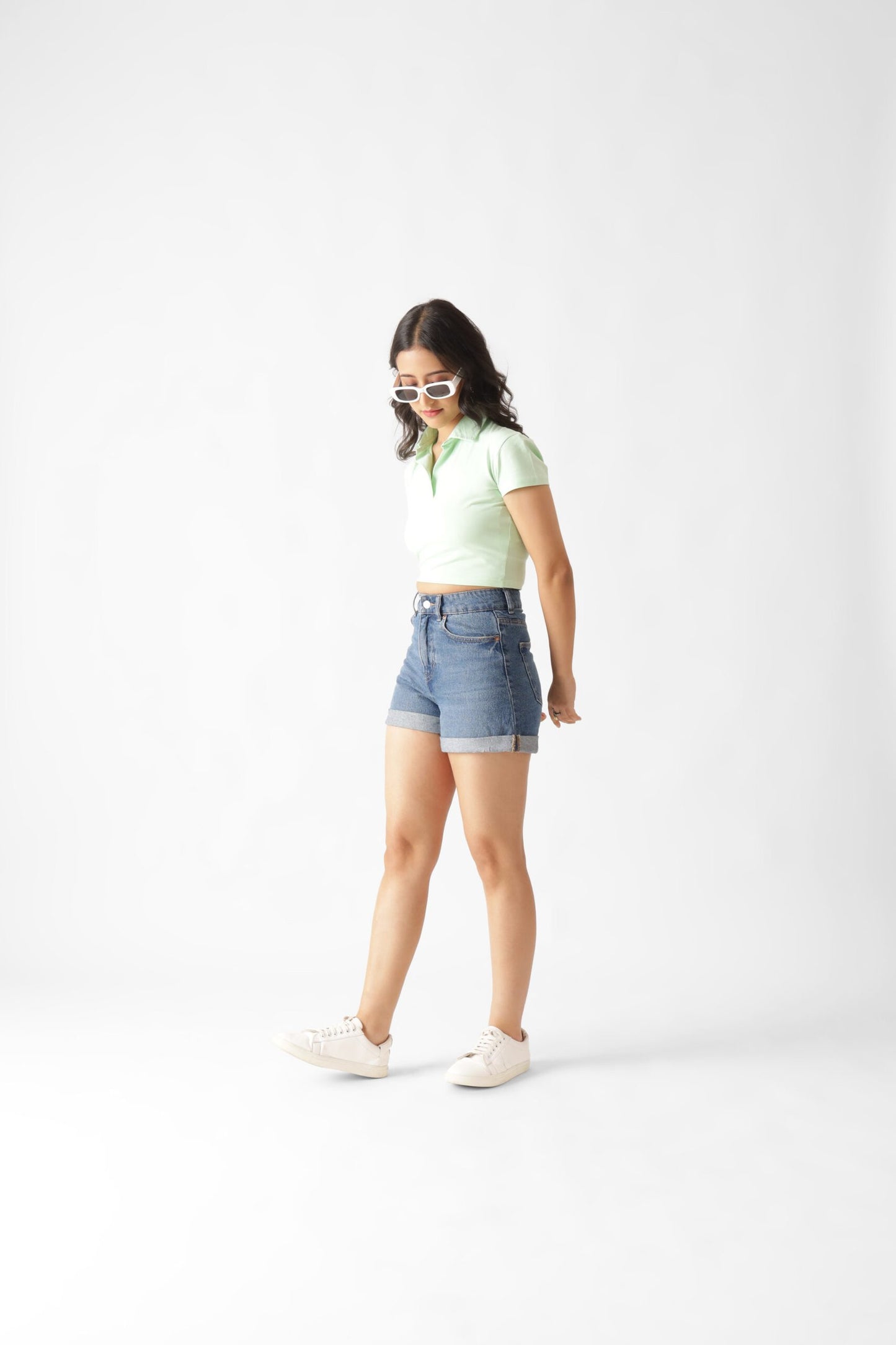 Light Green Polo Crop Top