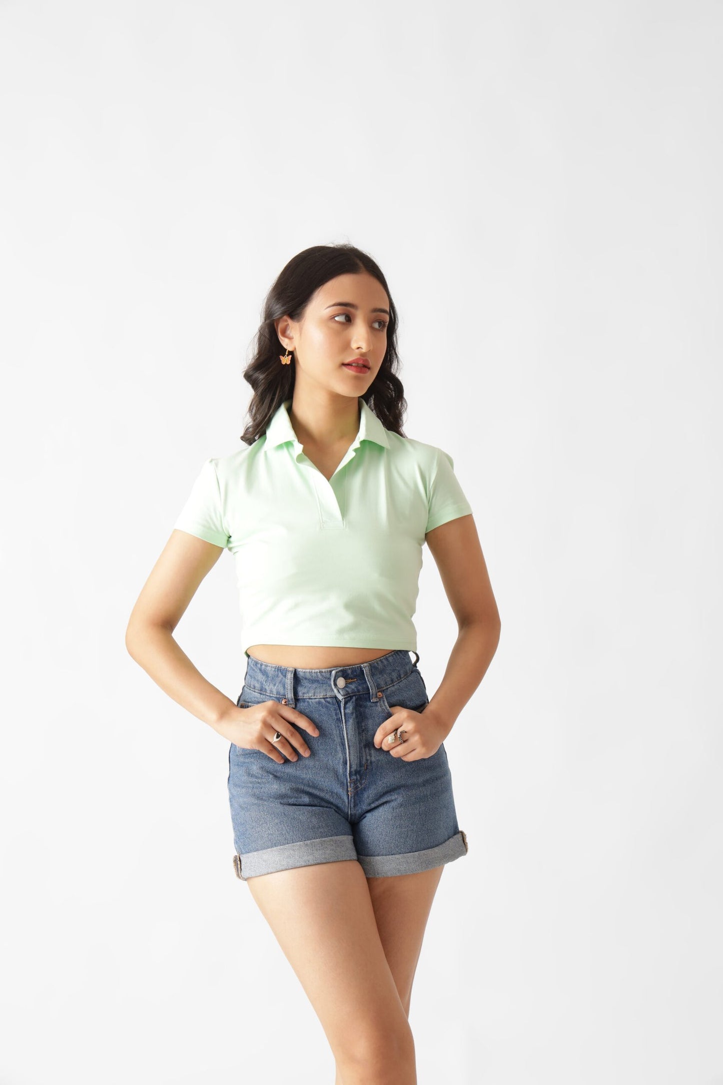 Light Green Polo Crop Top