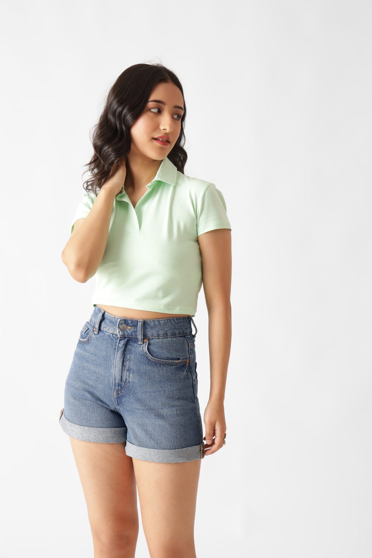 Light Green Polo Crop Top