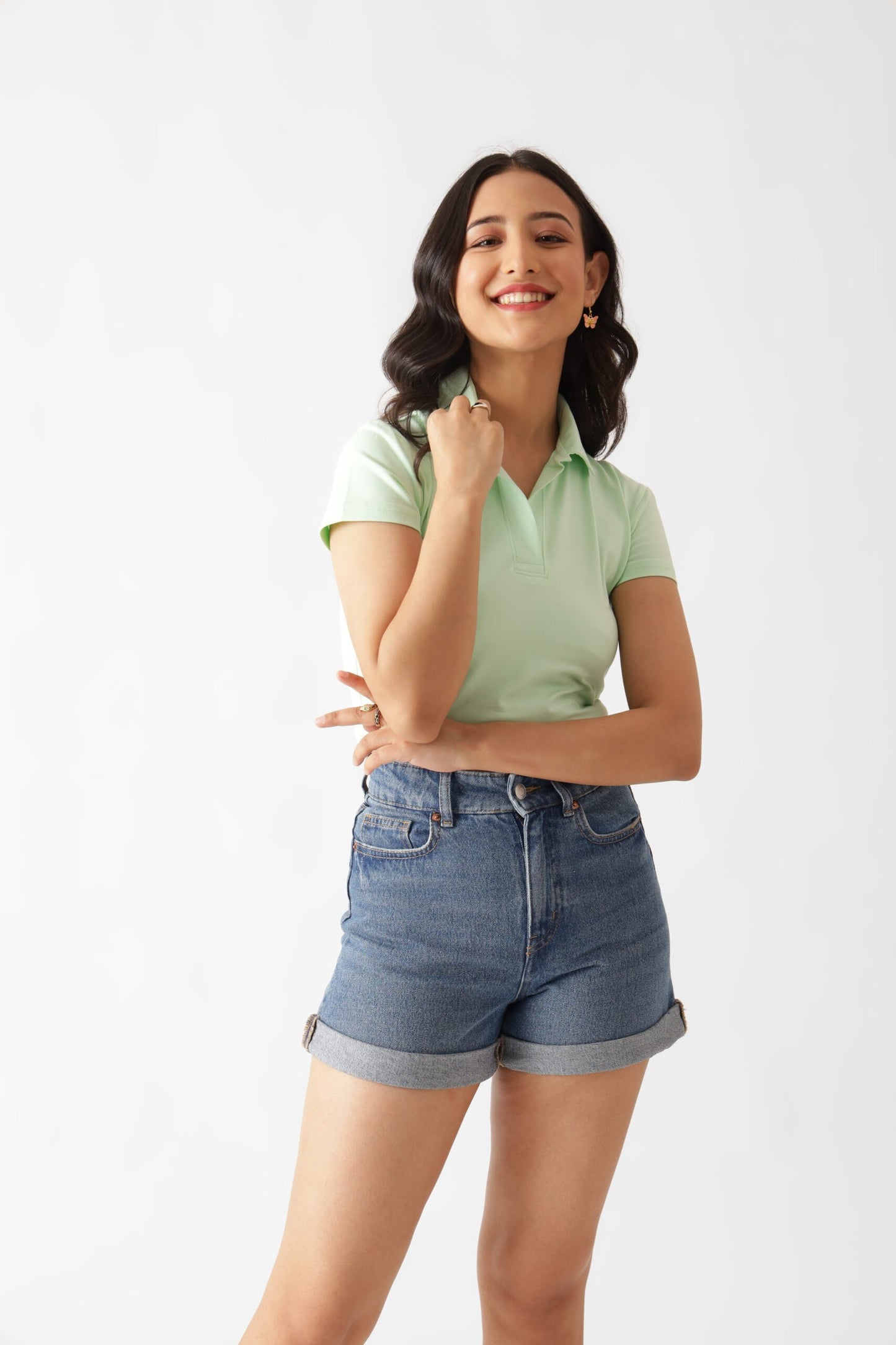 Light Green Polo Crop Top