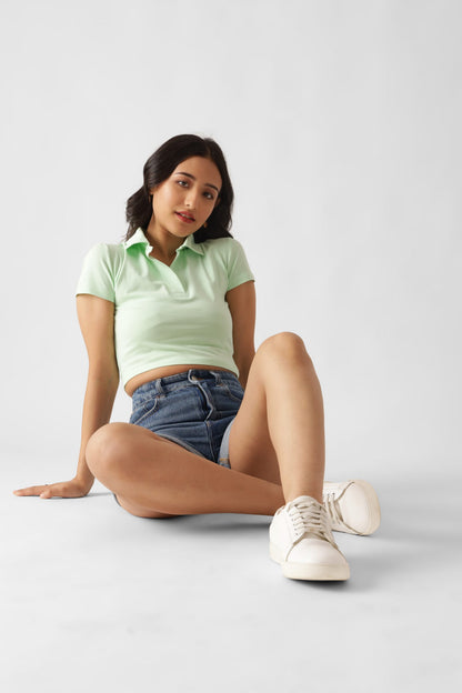 Light Green Polo Crop Top