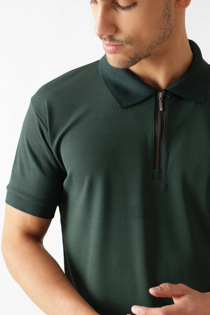 Dri-Fit Zipper Polo Tshirt in Green