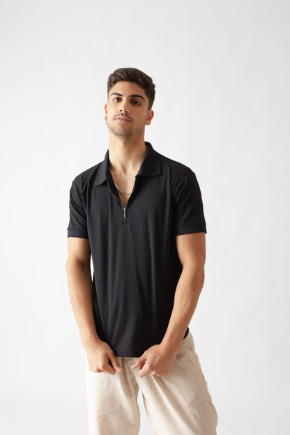 Dri-Fit Zipper Polo Tshirt in Black