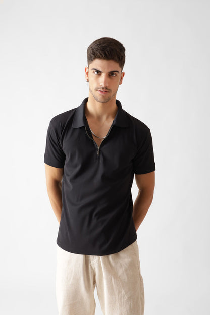 Dri-Fit Zipper Polo Tshirt in Black