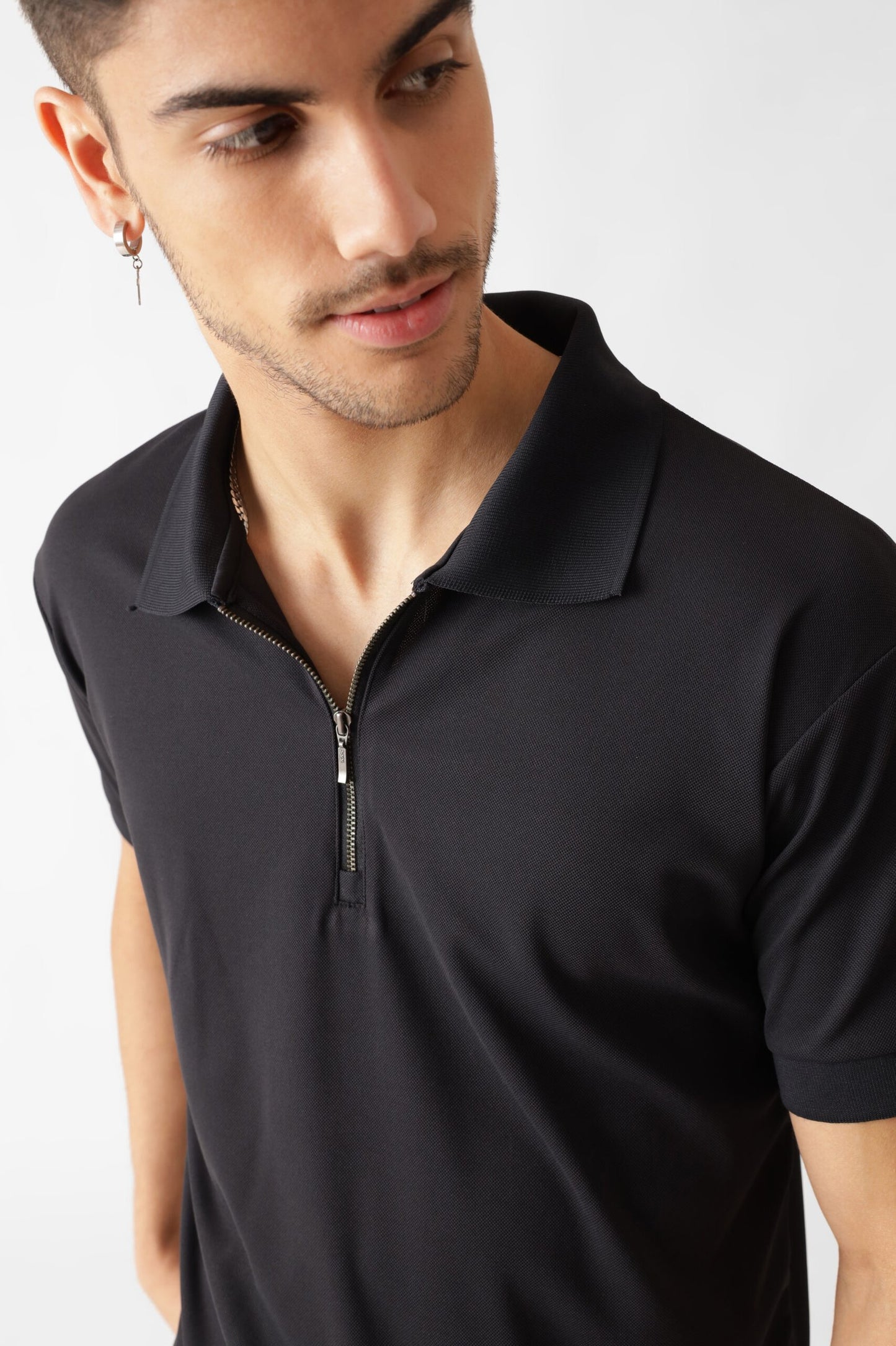 Dri-Fit Zipper Polo Tshirt in Black