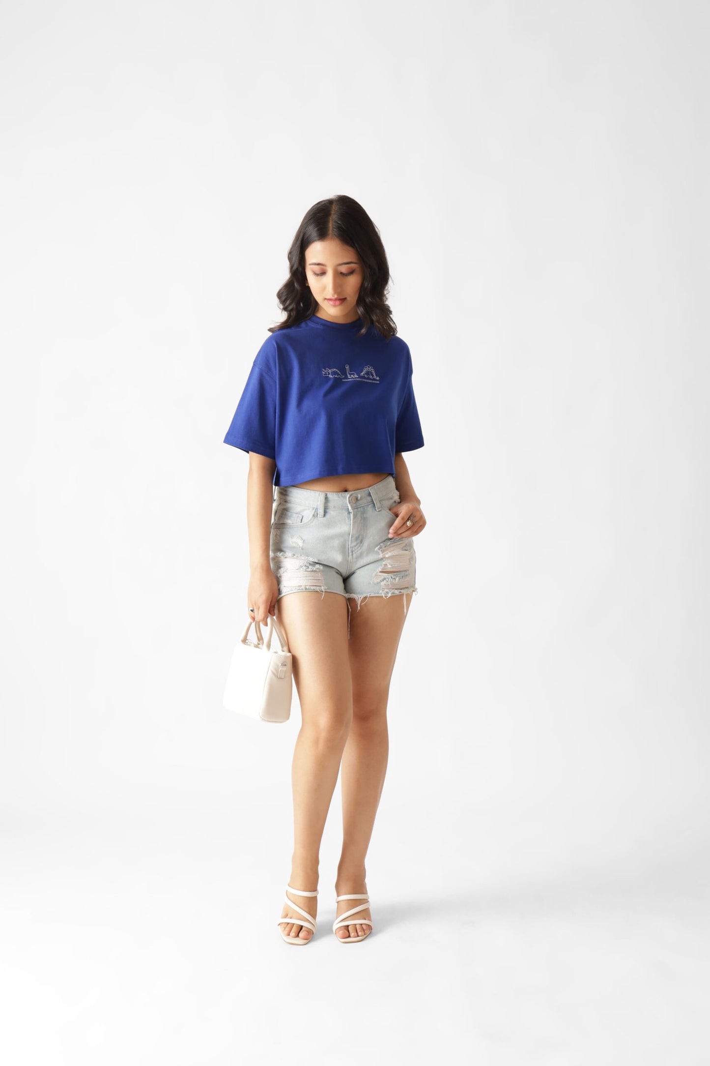 Dino Print Royal Blue Oversize Crop Top