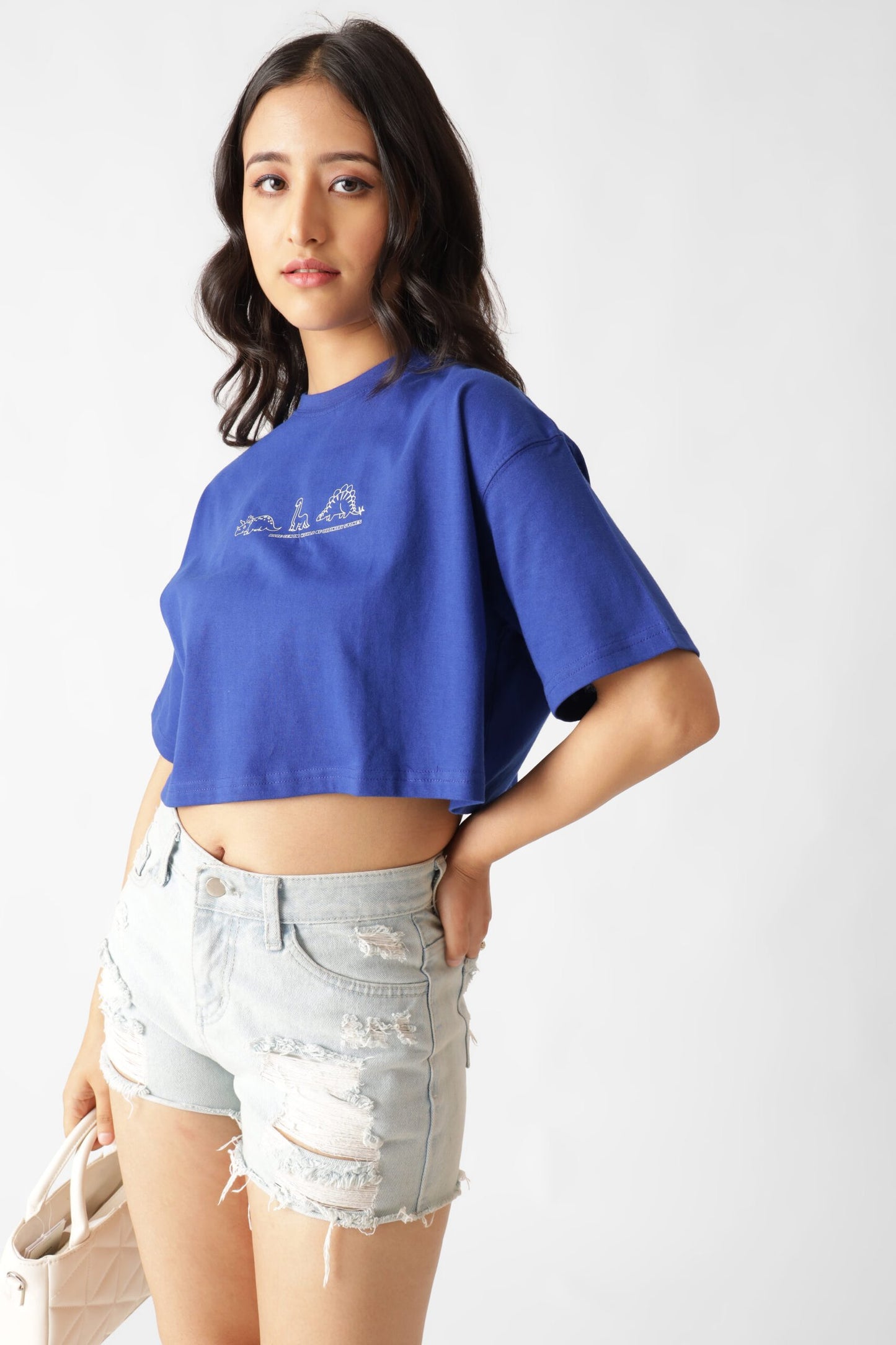 Dino Print Royal Blue Oversize Crop Top