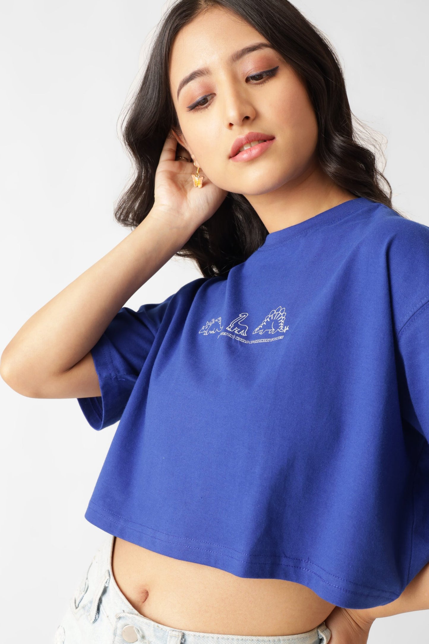 Dino Print Royal Blue Oversize Crop Top