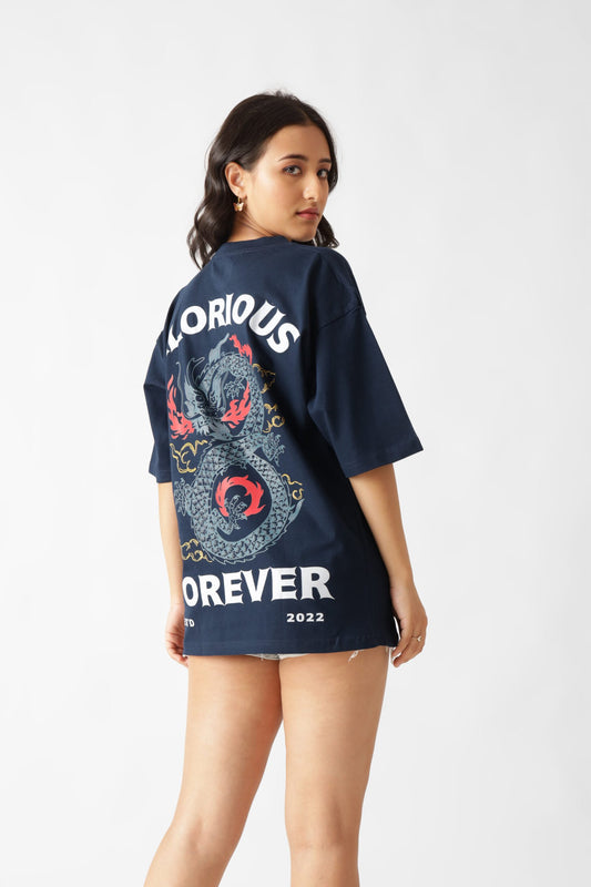 Printed Oversized Tshirt in Navy Blue