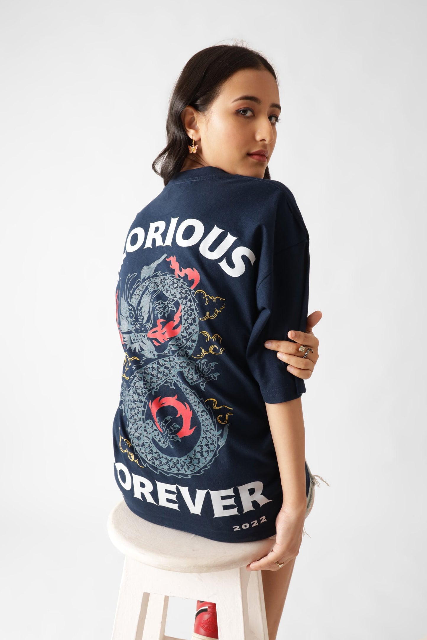 Printed Oversized Tshirt in Navy Blue