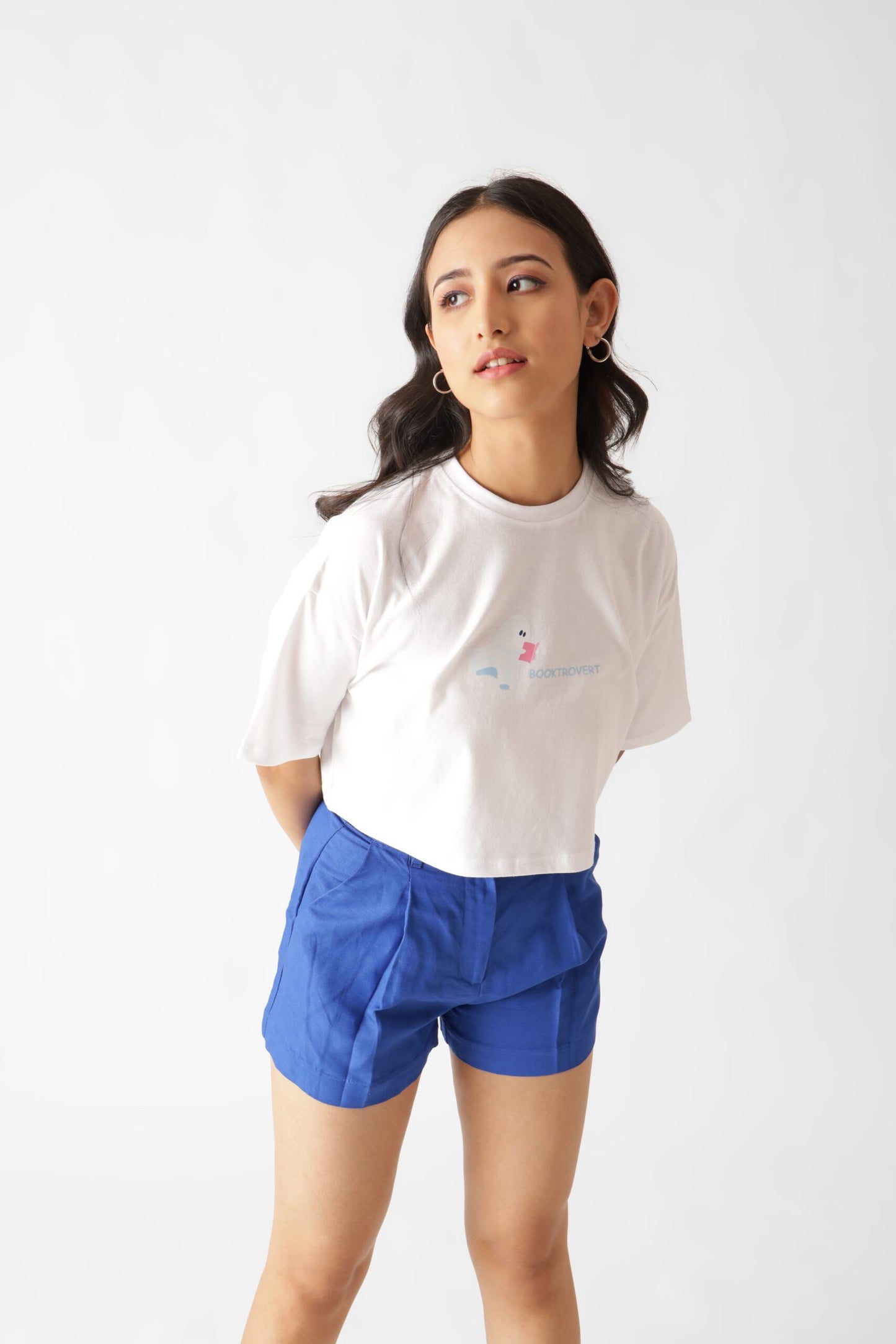 Booktrovert White Oversize Crop Top